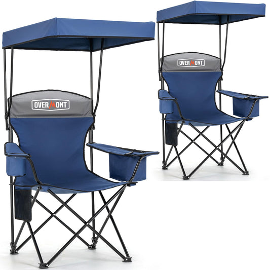 Overmont Beach Chair with Canopy Shade and Cooler - Support 330lbs Oversized Folding Camping Chair with Umbrella- Cup Holder - Cool Bag - Lounge Chair for Sand Travel Outdoor Pool Sports Blue 2pcs 🍁 All In One Marketplace Canada
