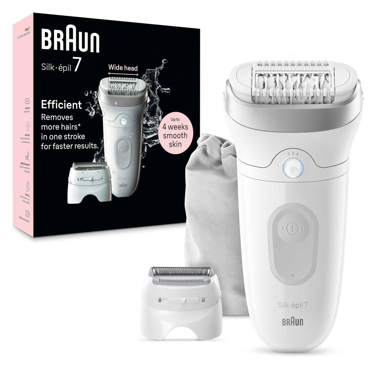 Braun Silk-épil 7 Epilator, Wet and Dry, Wide Head, Includes Shaver Head and Trimmer Comb, SE7-041, Silver 🍁 All In One Marketplace Canada