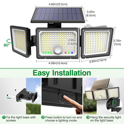 Solar Motion Sensor Light Outdoor, 2500LM 286 LED Solar Outdoor Lights with Power Display & Mode Indicators - 6500K Adjustable 3-Head Flood Light, IP65 Waterproof for Garden, Garage, Yard - 2 Pack 🍁 All In One Marketplace Canada