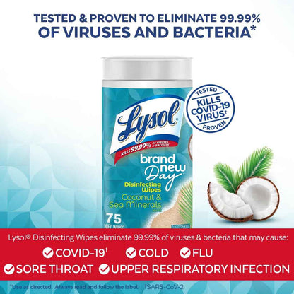 Lysol Disinfecting Wipes, Thick Cleaning Wipes with Micro-Pocket Pattern for Home & Electronics, Kills 99.9% of Germs, Removes Allergens, Coconut & Sea Minerals Scent, 6 X 75 Count (450 Total Wipes) 🍁 All In One Marketplace Canada