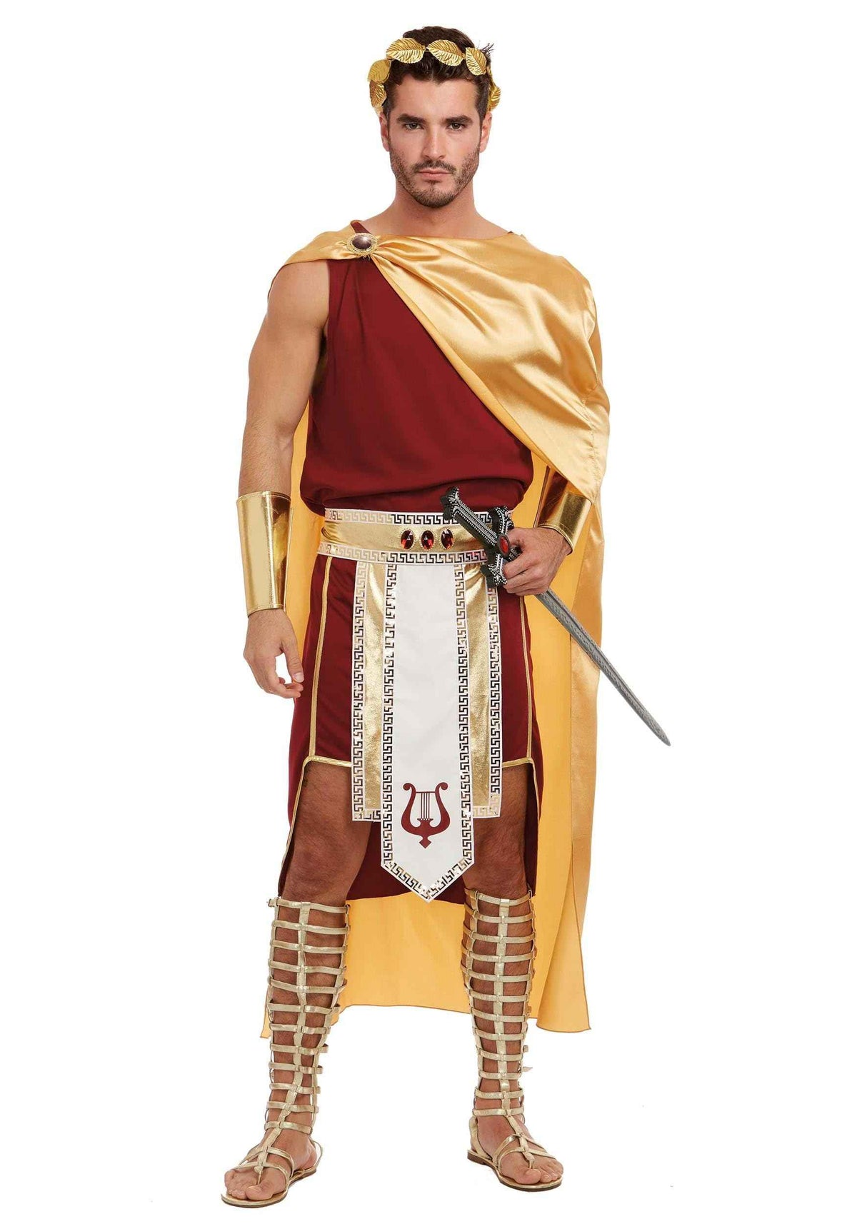 Dreamgirl Mens Apollo Costume, Adult Greek God Halloween Costume, Garnet/Gold, Medium