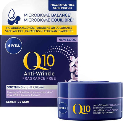 NIVEA Q10 Anti-Wrinkle + Fragrance Free Night Cream for Sensitive Skin | Night face moisturizer | 50mL 🍁 All In One Marketplace Canada