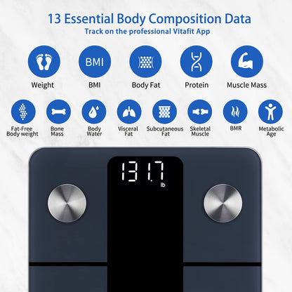 Vitafit Smart Weight Scale, High Accuracy 0.1lb by Our Professional Factory Since 2001, Scale Body Weight App Sync 13 Body Composition with BMI, Body Fat and Muscle, 400lb, LED, Black 🍁 All In One Marketplace Canada