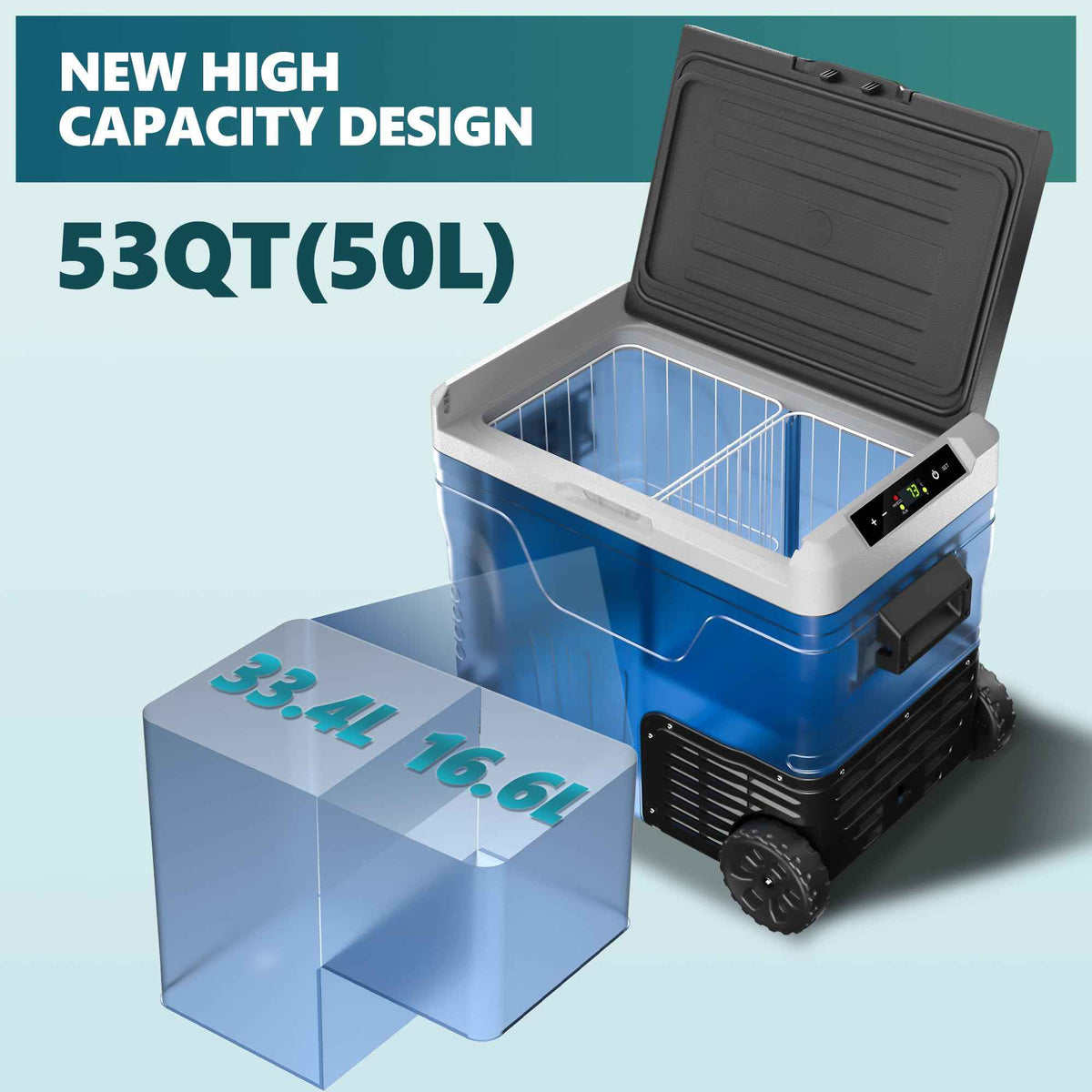 EUHOMY 12 Volt Refrigerator, 53QT(50L) Electric Cooler, Portable Freezer 12V/24V DC 100-240V AC, 12V Fridge -4℉~68℉, 12V Cooler with Wheels & 2 Baskets for Travel,Camping,Truck,Boat 🍁 All In One Marketplace Canada
