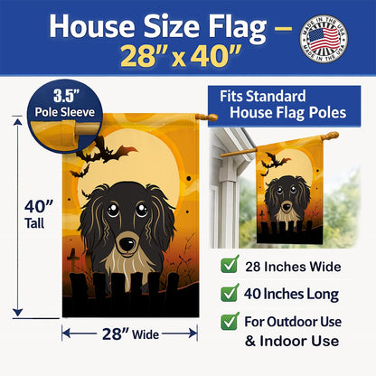 Caroline's Treasures BB1771CHF Halloween Longhair Black and Tan Dachshund Canvas House Size Flag