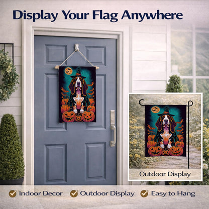 Caroline's Treasures Basset Hound Witchy Halloween Garden Flag