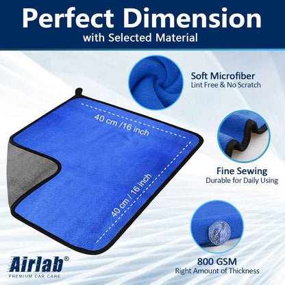 Airlab Microfiber Car Drying Towels 800GSM Thick Plush Cleaning Cloths Auto Detailing Quick Dry Wash Cloth for Interior & Exterior Lint Free, Streak Free, 40 x 40 cm, 4 Pack 🍁 All In One Marketplace Canada