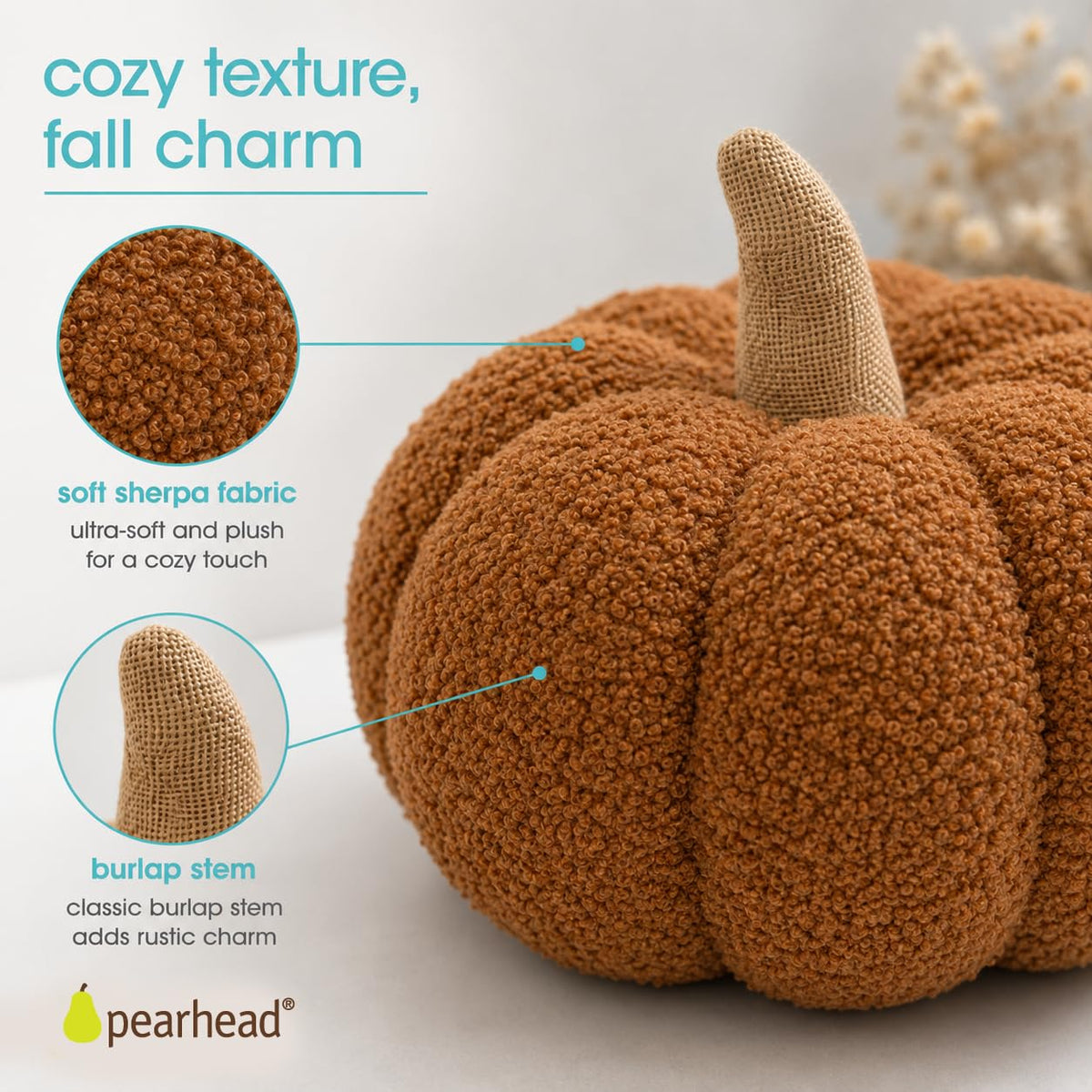 Pearhead Sherpa Pumpkin Pillow Decor, Modern Fall Home, Rust Orange
