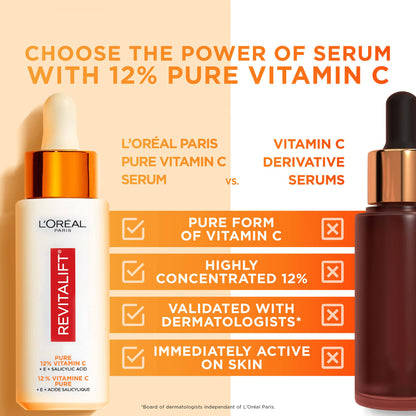 L'Oréal Paris 12% Pure Vitamin C Serum, Face Serum with Vitamin E & Salicylic Acid for Antioxidant Protection & Less Visible Pores, Revitalift Derm Intensives, 30mL 🍁 All In One Marketplace Canada