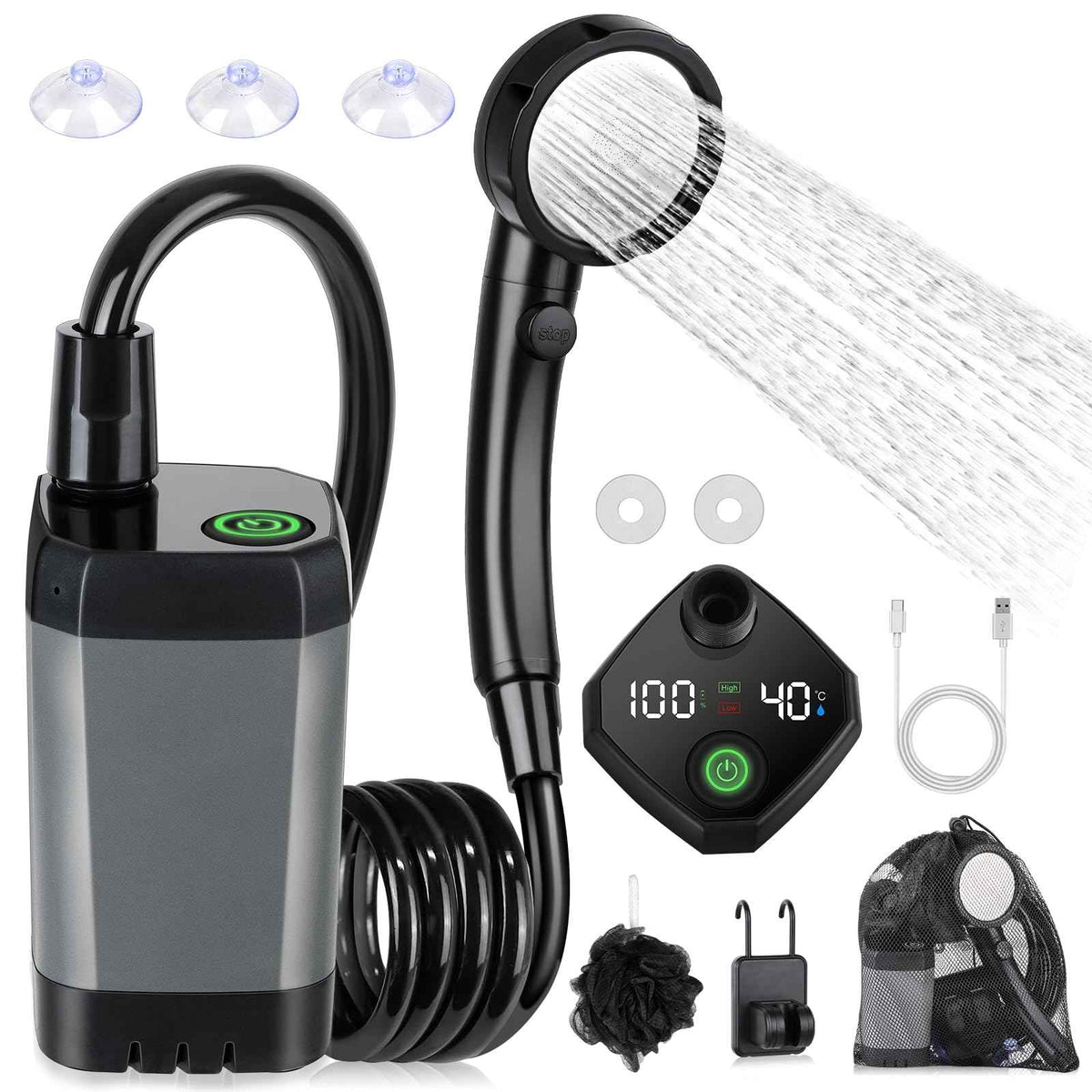 Portable Shower for Camping, [Long-Lasting] Spopal 6000mAh Rechargeable Camping Shower with Intelligent LED Display, 4 Spray Modes, IPX7 Waterproof Outdoor Shower Kit for Hiking, Travel, Car, Pet 🍁 All In One Marketplace Canada