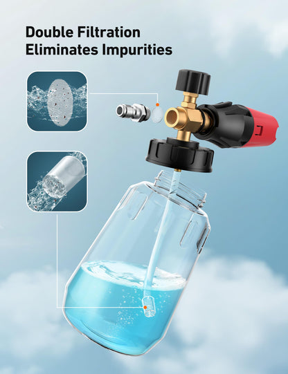 AstroAI Foam Cannon, Heavy Duty Car Foam Blaster Wide Neck Adjustable Snow Foam Lance and Thick Foam for Pressure Washer 1/4" Quick Connector （1L Bottle Without 5 Nozzles） 🍁 All In One Marketplace Canada