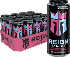 REIGN ENERGY, Sour Gummy Worm, 473 mL Cans (12 Pack) – Zero Sugar Energy Drink with BCAAs and Electrolytes 🍁 All In One Marketplace Canada
