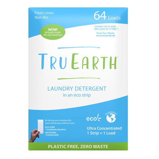 Tru Earth Compact Dry Laundry Detergent Sheets - Up to 128 Loads (64 Sheets) - Paraben-Free - Original Eco-Strip Liquidless Laundry Detergent, Laundry Sheets - Fresh Linen 🍁 All In One Marketplace Canada