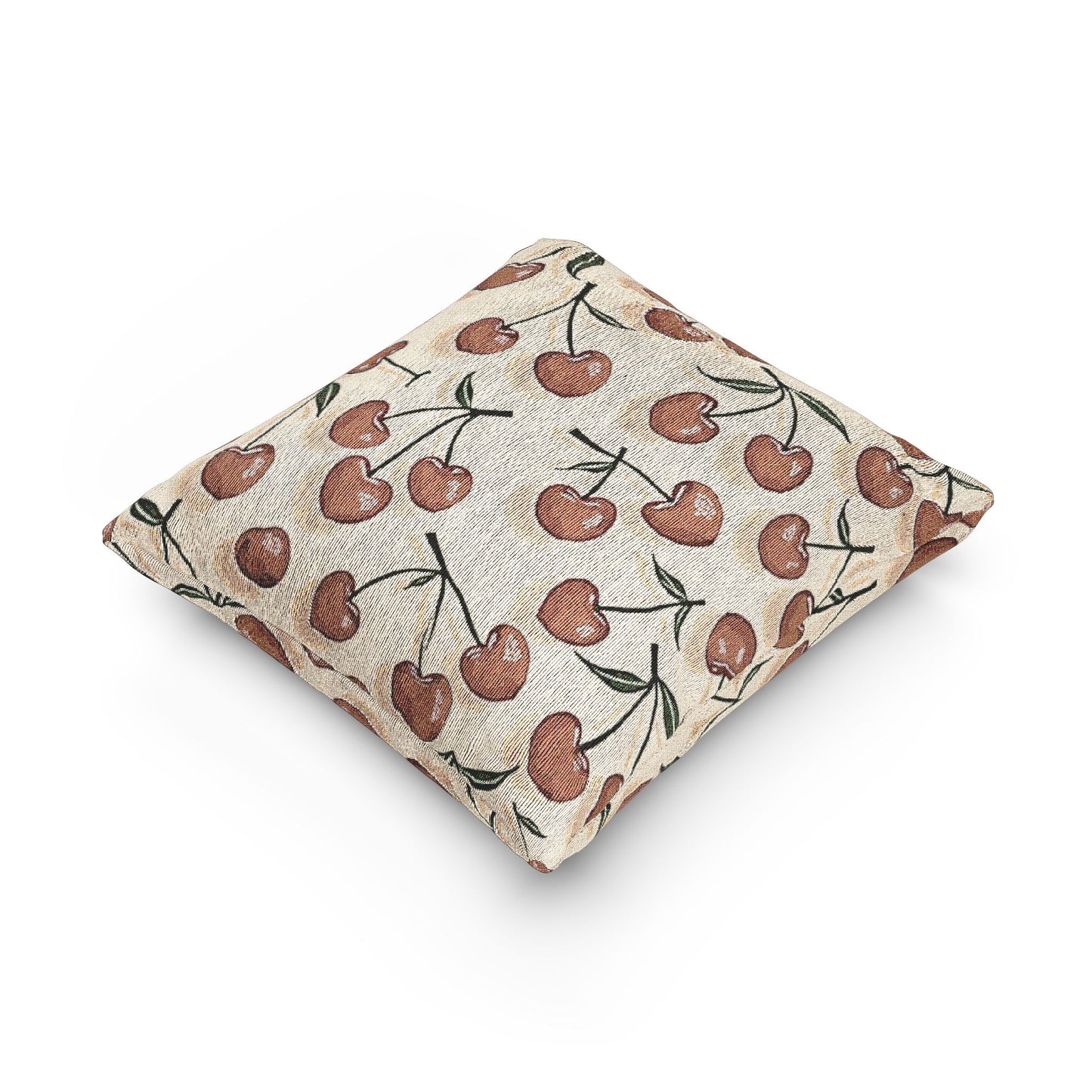 Cherry Pattern Woven Pillow — Rustic Farmhouse Decorative Throw Cushion