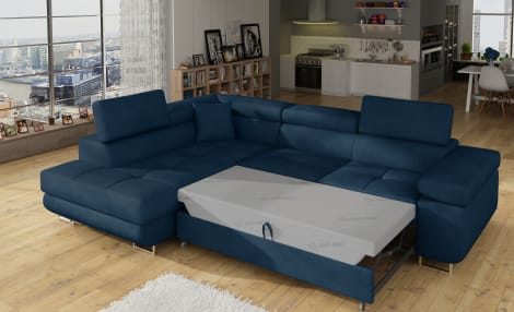 Anton Storage Sleeper Sectional Sofa - Navy Blue