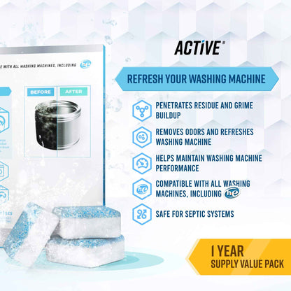 Washing Machine Cleaner Descaler 24 Pack - Deep Cleaning Tablets For HE Front Loader & Top Load Washer, Septic Safe Eco-Friendly Deodorizer, Clean Inside Drum and Laundry Tub Seal - 12 Month Supply 🍁 All In One Marketplace Canada