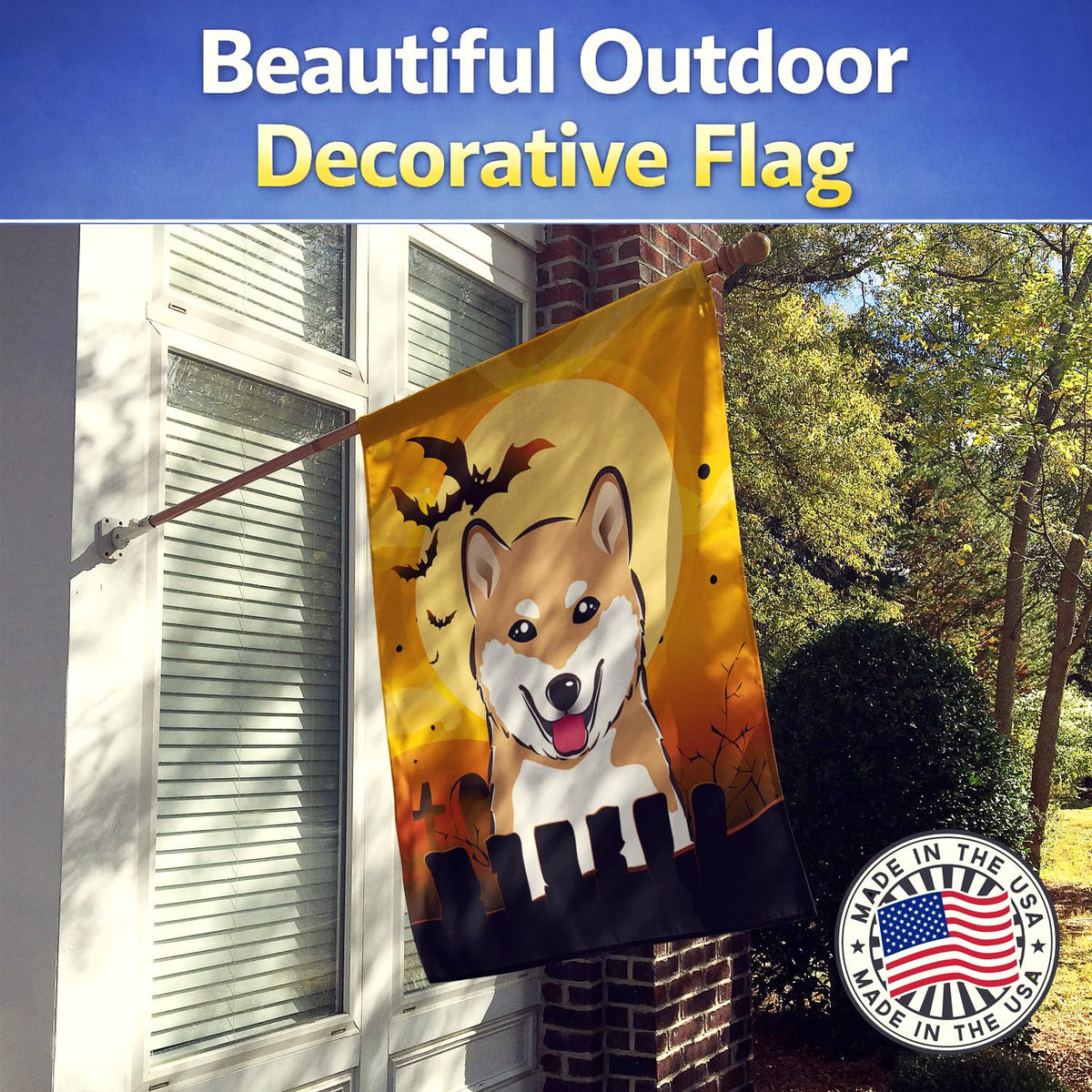 Caroline's Treasures BB1783CHF Halloween Shiba Inu Canvas House Size Flag, Multicolor, Large