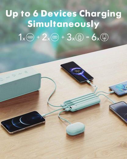 Charmast Portable Charger with Built in Cables, Power Bank with Cords Wires, Slim 10000mAh Travel Battery Pack 6 Outputs 3 Inputs 3A Fast Charging for Samsung Google Pixel LG Moto iPhone iPad 🍁 All In One Marketplace Canada