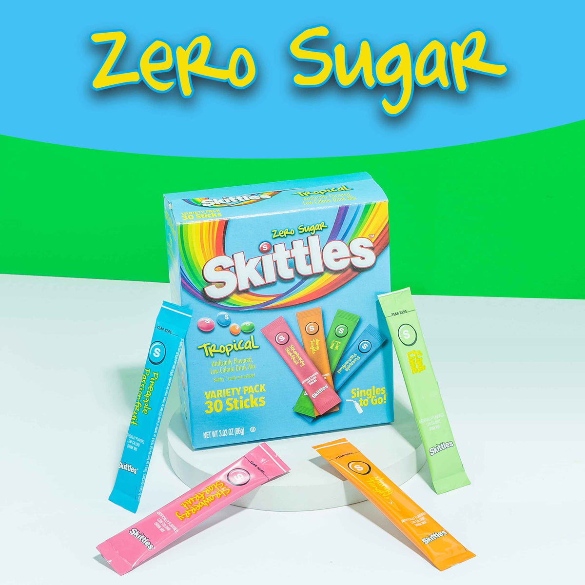 Skittles Singles To Go Tropical Flavors Variety Pack, Powdered Drink Mix, Includes 4 Flavors, Strawberry Starfruit, Mango Tangelo, Kiwi Lime, Pineapple Passionfruit, 1 Box (30 Single Servings) 🍁 All In One Marketplace Canada