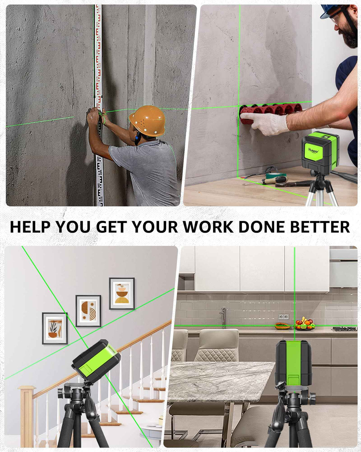 Huepar Laser Level Self Leveling, Classical Cross Line Indoor DIY Use Green Lines, 100Ft Visibility Horizontal and Vertical Line Level, 360° Magnetic Pivoting Base 9011G 🍁 All In One Marketplace Canada