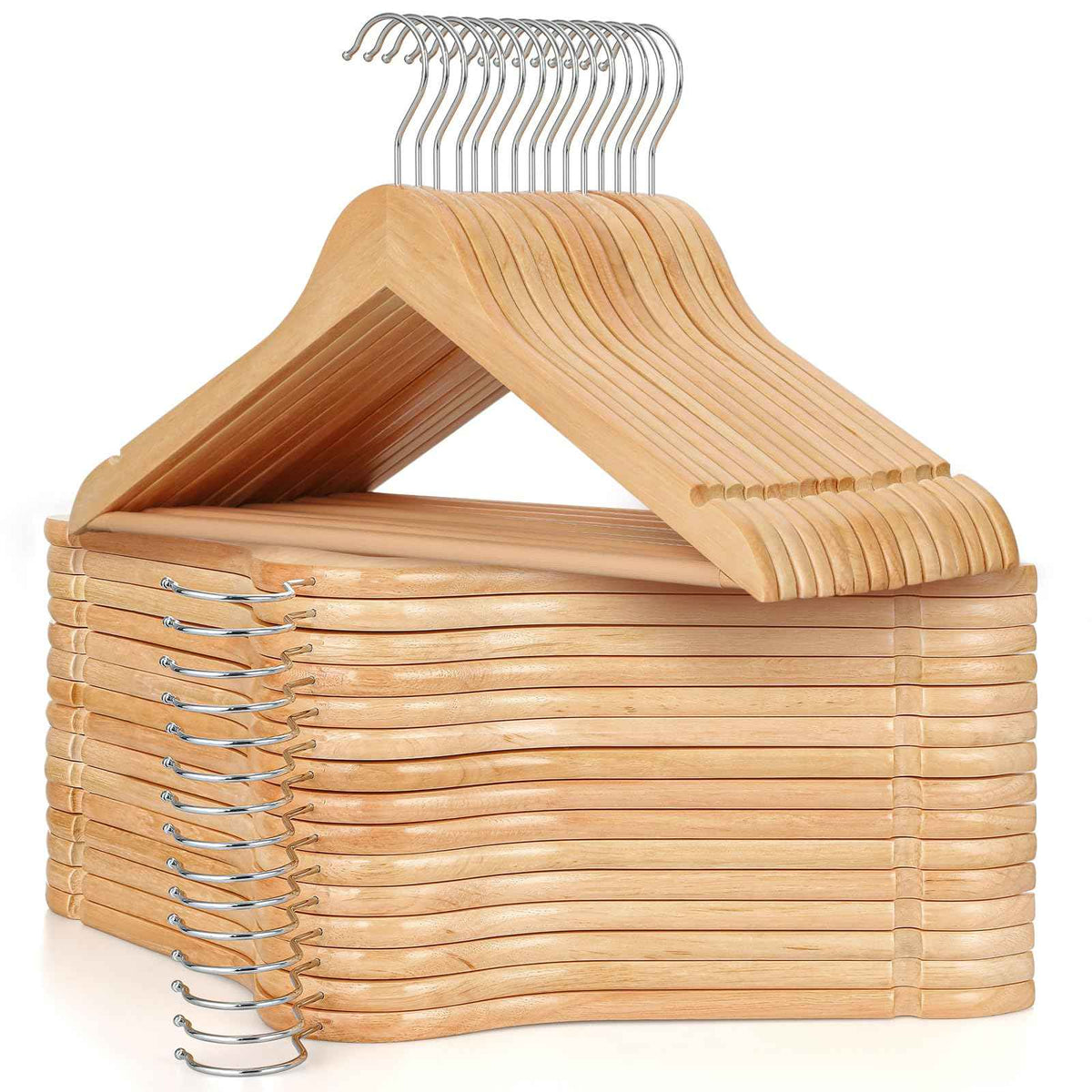 TOPIA HANGER Wooden Hangers (30 Pack), Natural Wooden Coat Hangers with Non Slip Pants Bar, 360°Swivel Hook and Shoulder Notches for Suit, Jacket, Pants, Smooth Finish Clothes Hangers - CT34N30 🍁 All In One Marketplace Canada