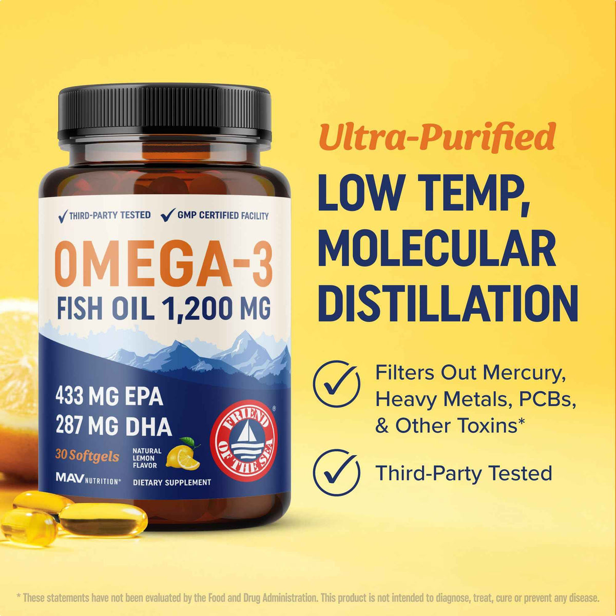 Triple Strength Omega 3 Fish Oil 1200 mg | EPA & DHA | Wild Caught, Sustainably Sourced Omega-3 Fatty Acids | Premium Burpless Fish Oil Supplements | Clean Label Certified, Third-Party Tested | 30 Ct 🍁 All In One Marketplace Canada