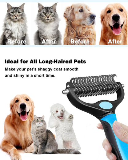 Dog and Cat Brush for Shedding and Dematting - Deshedding Undercoat Rake for Long Haired Dogs and Cats, Double Sided Pet Grooming Brush with Steel Comb, Blue 🍁 All In One Marketplace Canada