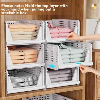 SNSLXH 5 Pack White Stackable Closet Organizer Box, Multifunctional & Foldable Storage Basket for Bathroom, Kitchen, Laundry Room, Wardrobe, Space-Saving Clothes Storage Drawer Organizer 🍁 All In One Marketplace Canada