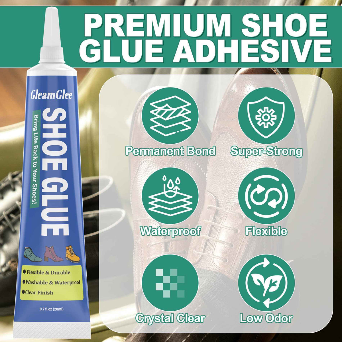 Shoe Glue, Extra Strong Shoe Repair Adhesive - Permanent, Clear, Waterproof Glue for Sneakers, Boots, Heels, Canvas, Soles, Handbags, Leather, Rubber, Vinyl - 20ml x 2 PCS 🍁 All In One Marketplace Canada