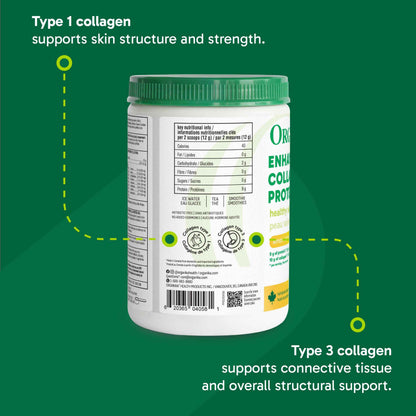 Organika Canadian-Made Enhanced Collagen Protein Powder- Lemon - For Healthy Hair, Skin, Nails, Joints - Hydrolyzed Peptides For Better Absorption – Grass-Fed, Non-GMO - 252g 🍁 All In One Marketplace Canada