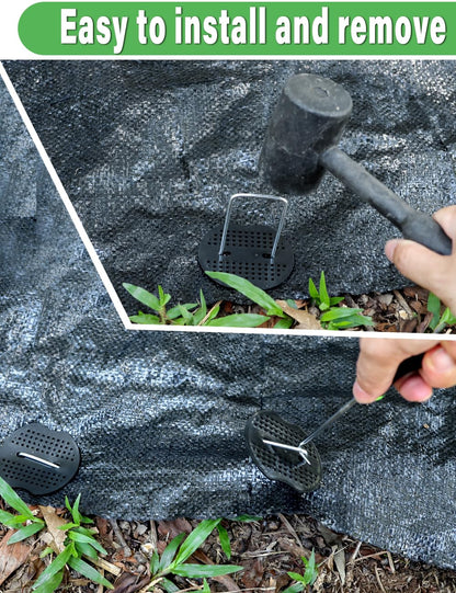 Wohohoho 102Pcs 6 Inches Landscape Staples with Gasket Kit. 50Pcs U-Shaped Garden Stakes and Plastic Fixing Gasket, with Pick Hook and Black Hammer. Pins for Tent Turf Weed Barrier Fabric Hose Fence 🍁 All In One Marketplace Canada