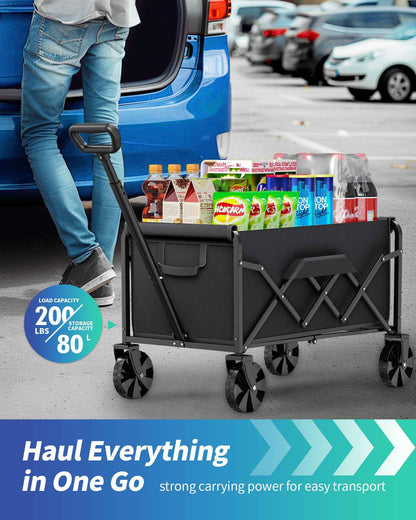 Small WiseBegan Collapsible Wagon with Wheels, Foldable Dog Wagon Carts with 200lbs Load Capacity, Utility Shopping Cart, Black, 28.0" x 17.0" x 36.0" 🍁 All In One Marketplace Canada