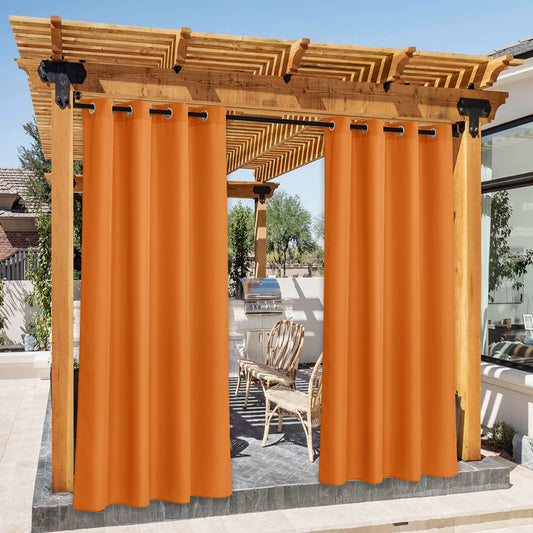NICETOWN Halloween Decorations Outdoor Curtains for Patio Waterproof, Rustproof Grommet Privacy Canvas Outdoor Blinds Cold Insulation for Gazebo/Porch, W55 x L84, Orange, 2 Panels