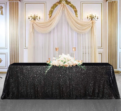 Black Sequin Tablecloth 90x156inch Sparkly Sequin Table Linen Centerpieces