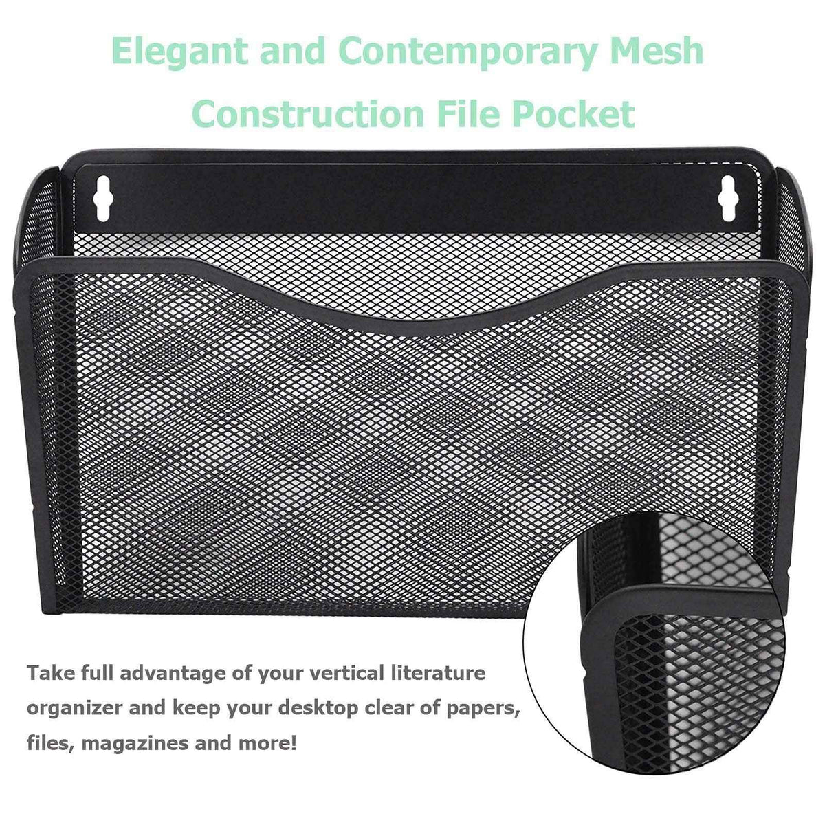 EASEPRES 3 Pack Mesh Wall Mounted File Holder Organizer Metal Hanging Vertical Paper Mails Rack Storage Wire Single Document Filling Holder Pocket for Office and Home, Black 🍁 All In One Marketplace Canada