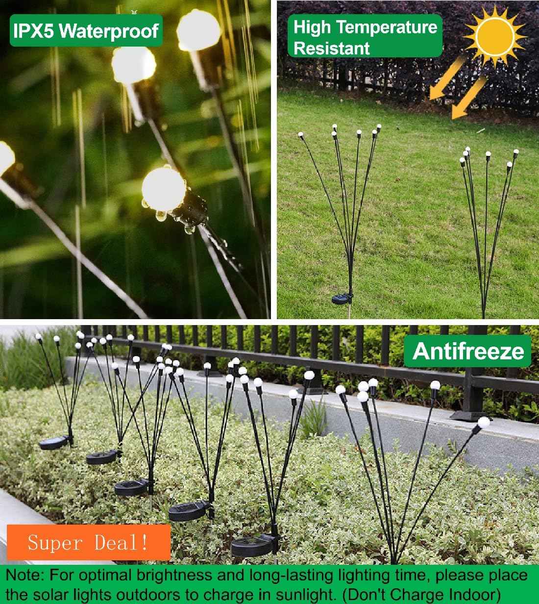 SIOTMERA 4Count Solar Lights Outdoor Waterproof IPX5, Solar Garden Lights, Wind Swaying Firefly Lights, Christmas Lights Outdoor, for Yard Lawn Pathway Decoration Lighting, 6LED WarmYellow 🍁 All In One Marketplace Canada