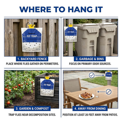 Flyguard 5-Pack Disposable Hanging Fly Trap Bag – Outdoor Odor-Free Insect Catcher for Patios, Gardens, Farms, and Campsites – Eco-Friendly, Pet Safe, No Electricity Required (Hang Style) 🍁 All In One Marketplace Canada