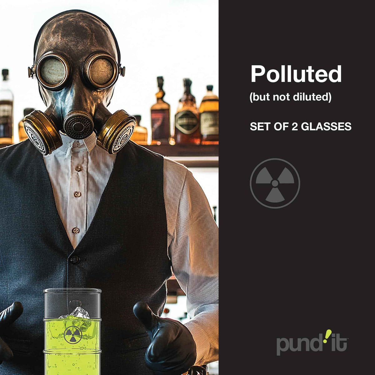 Pund'it Polluted Shatter Resistant Halloween Drink Glasses, Set of 2, 16oz Radioactive Barrel Themed Cocktail and Soda Glasses