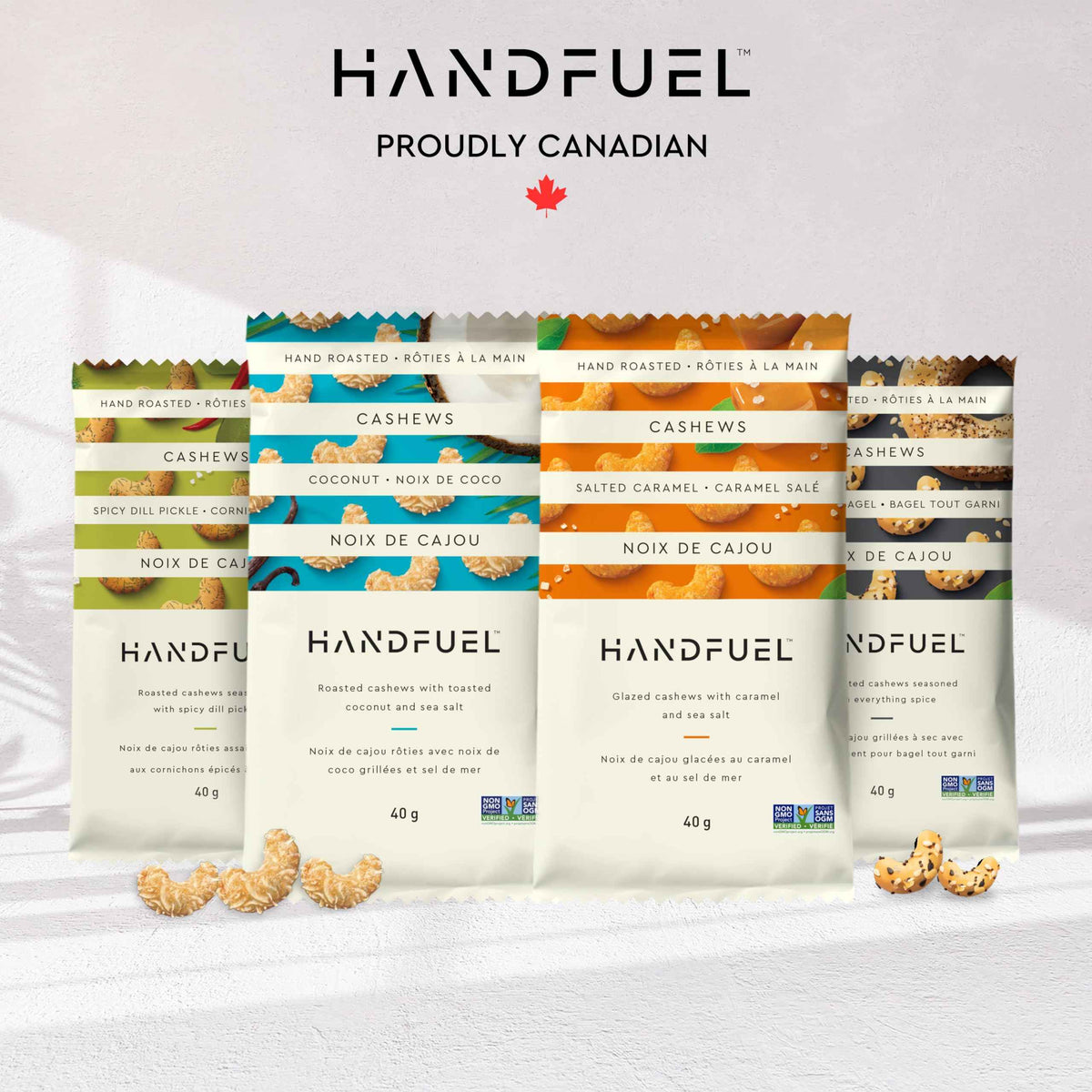 Handfuel 12 Pack Variety Flavoured Cashews, 4 Flavours - 3 x 40g of Each 🍁 All In One Marketplace Canada