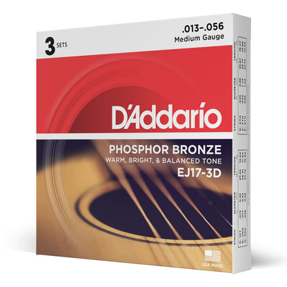 D'Addario EJ17 Phosphor Bronze Acoustic Guitars Strings 3 Pack - Medium 13-56 🍁 All In One Marketplace Canada
