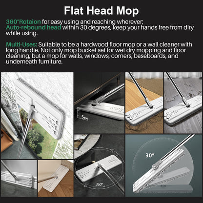 JOYMOOP mop and Bucket with Wringer Set, Flat,for Floor Cleaning with 3 Microfiber Pads, Wet and Dry Use, Household Cleaning Tools, for Hardwood, Laminate, Tile 🍁 All In One Marketplace Canada