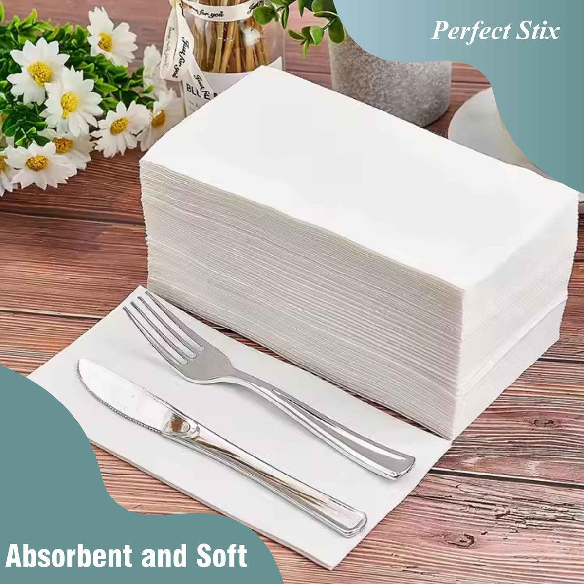 Perfect Stix White Dinner Napkin-300 2-Ply White Dinner Napkins, 0.1" Height, 17" width, 15" Length (Pack of 300) 🍁 All In One Marketplace Canada