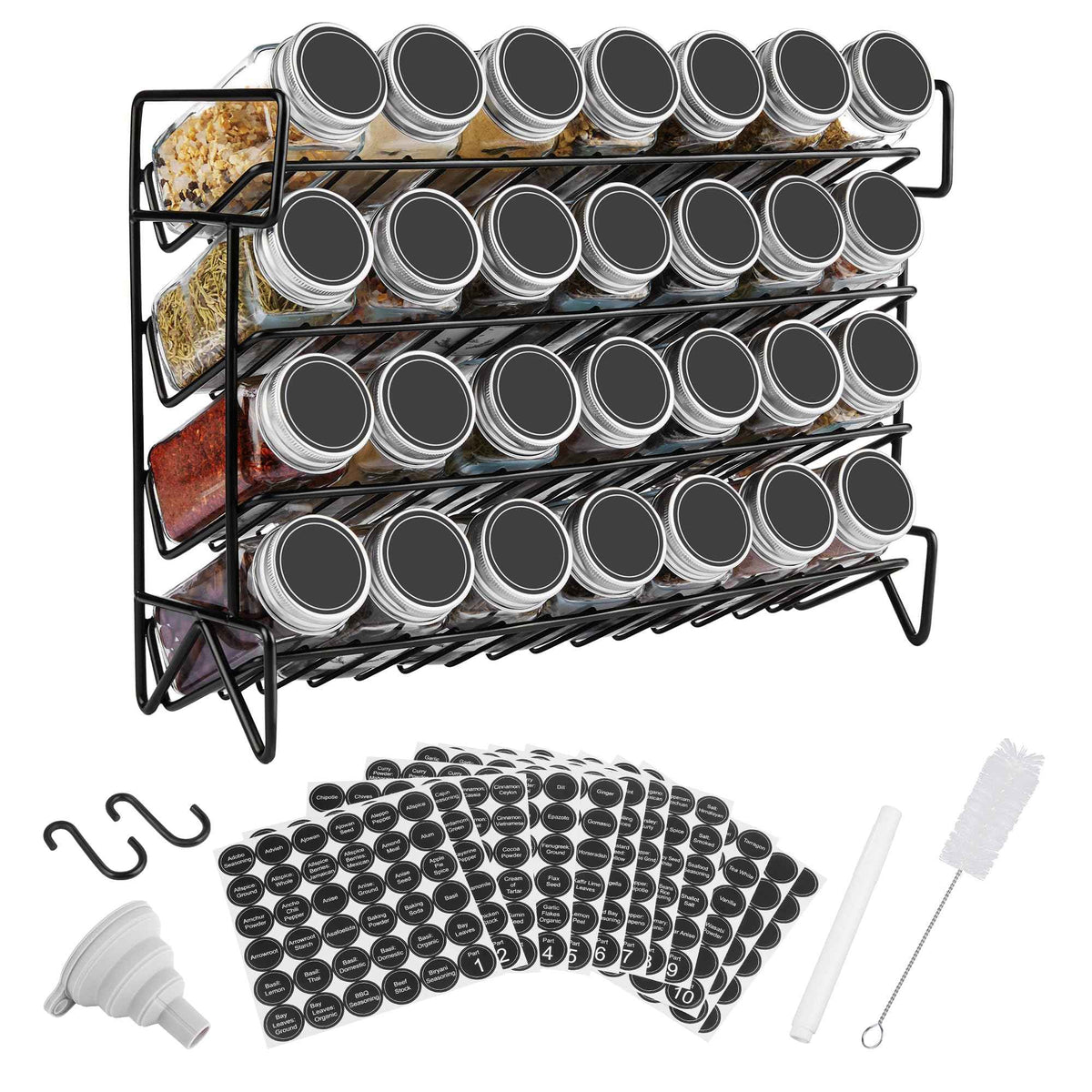 Vtopmart Spice Rack Organizer for Cabinet, 4 Tier Spice Organizer with 28 Empty Spice Jars and 432 Blank Labels, Seasoning Organization for Countertop, Cabinet, Kitchen, Pantry, Cupboard 🍁 All In One Marketplace Canada