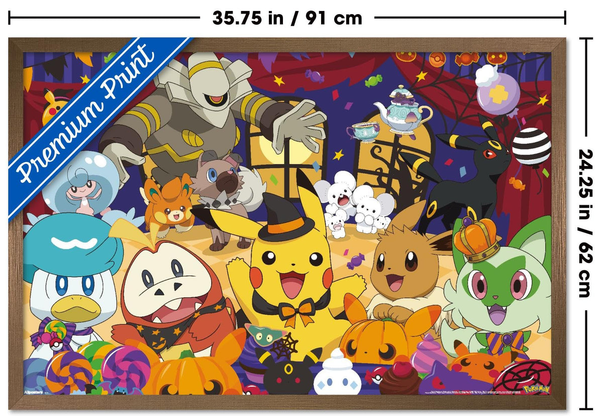 Pokémon: Halloween Party- Group Wall Poster, 34L" x 22.4W", Bronze Framed Version