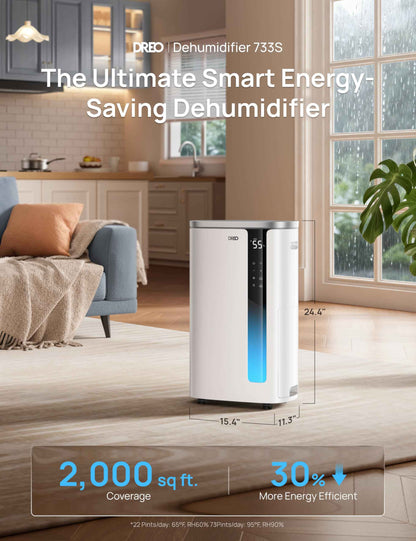 DREO 73 Pint Smart Dehumidifiers for Basements, Energy Star 6.0 Dehumidifier, Quiet 41dB, Auto Humidity Control, 3 Fan Speeds, 24H Timer, with Drain Hose, for Home up to 2000 Sq Ft, Bathroom & Bedroom 🍁 All In One Marketplace Canada