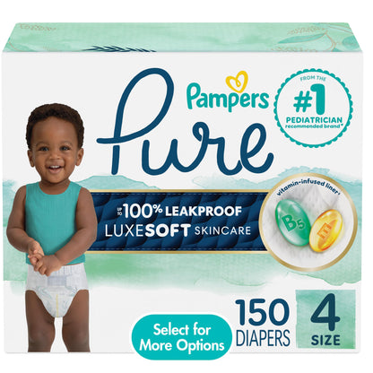 Pampers Pure Baby Diapers, Size 4 (22-37 lbs), 150, Up to 100% Leakproof, Premium Hypoallergenic Soft Diapers 🍁 All In One Marketplace Canada