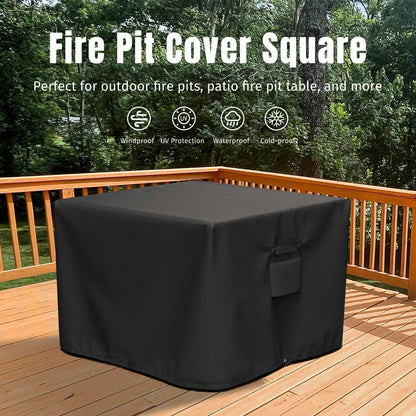 SHINESTAR Fire Pit Cover Square 32" x 32" x 24" - 600D Heavy Duty Waterproof & Windproof Outdoor Firepit Table Cover with Double Drawstrings for 28-32 Inch Square Fire Pits - Black 🍁 All In One Marketplace Canada