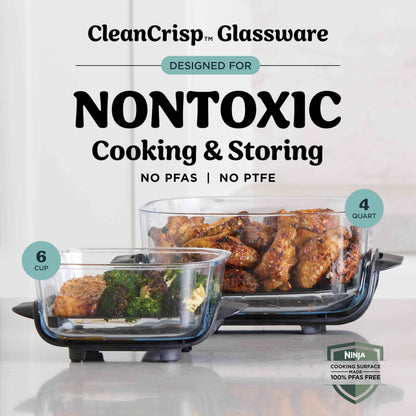 Ninja Crispi Portable Glass Air Fryer Cooking System – 4-Qt & 6-Cup CleanCrisp Containers, Nontoxic, Leak-Proof, Dishwasher Safe – Air Fry, Bake, Max Crisp, Recrisp FN101CGY (Canadian Version) 🍁 All In One Marketplace Canada