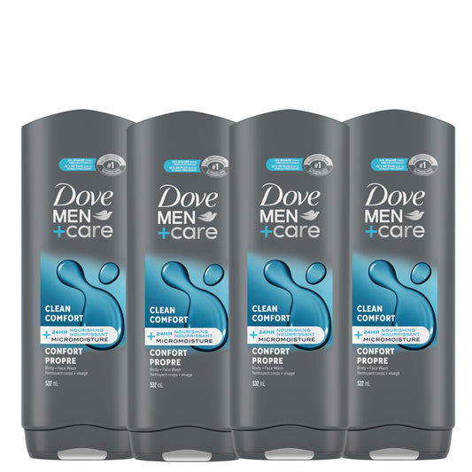 Dove Men+Care Body and Face Wash with 24-hour Nourishing Micromoisture, Clean Comfort, Men's Body Wash, 532mL, Pack of 4 🍁 All In One Marketplace Canada