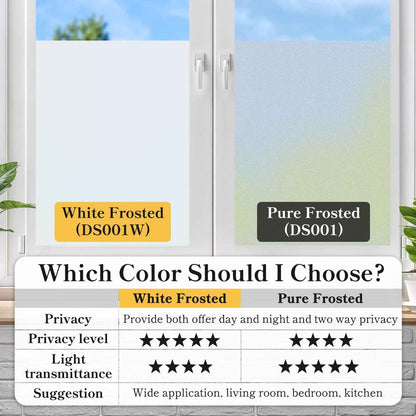 DUOFIRE Privacy Window Film Frosted Glass Film Static Cling Glass Film No Glue Anti-UV Window Sticker Non Adhesive for Privacy Office Meeting Room Bathroom Living Room, Pure Frosted 44.3 x 200cm 🍁 All In One Marketplace Canada